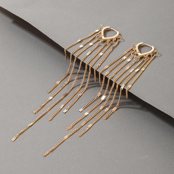 Elegant Gold Various Length Chain Dangle Earrings - Picture 2 of 8